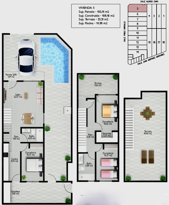 Plano de planta para Villa ref 3802 para sale en San Pedro Del Pinatar España - Quality Homes Costa Cálida