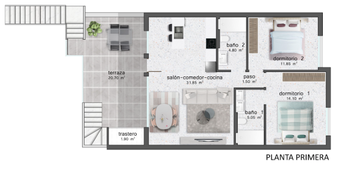 Floor plan for Apartment ref 3831 for sale in Pilar De La Horadada Spain - Quality Homes Costa Cálida