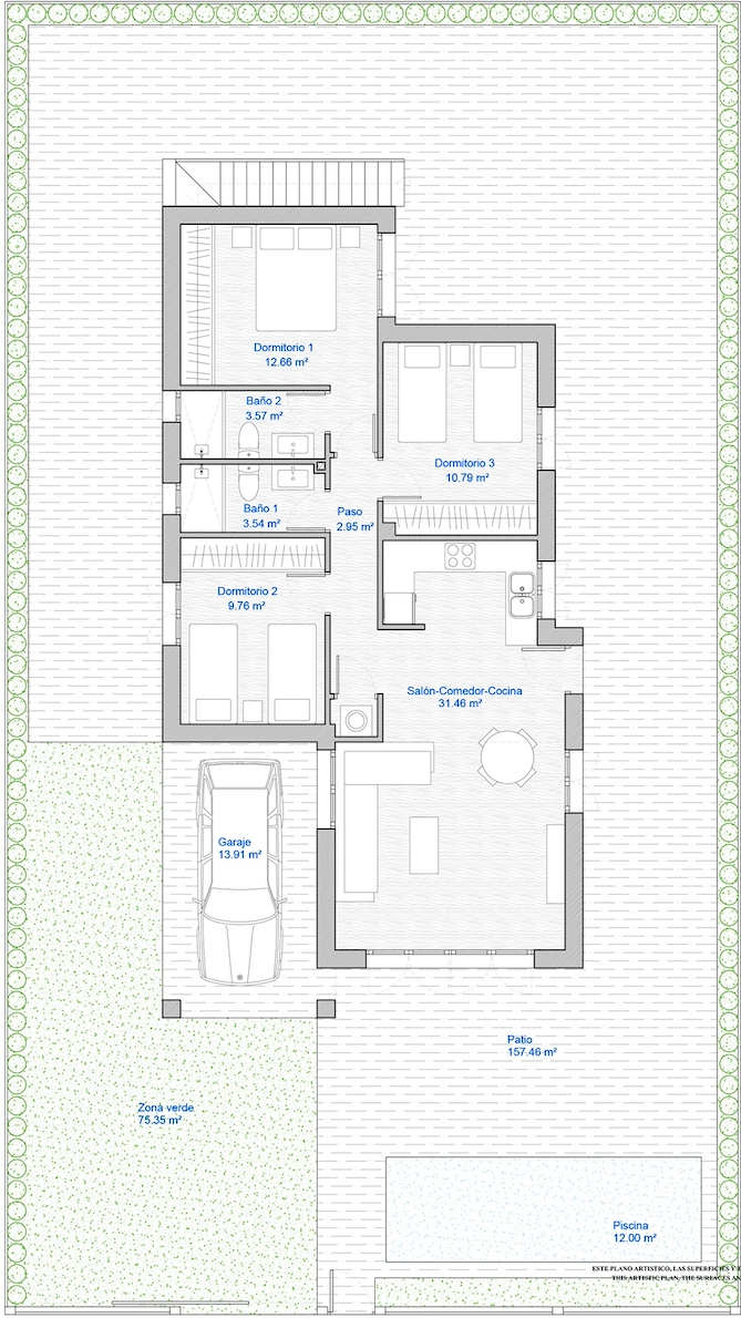 Floor plan for Villa ref 3832 for sale in Serena Golf Spain - Quality Homes Costa Cálida