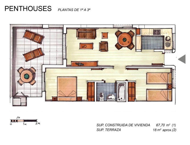 Plano de planta para Apartamento ref 3835 para sale en Condado De Alhama España - Quality Homes Costa Cálida