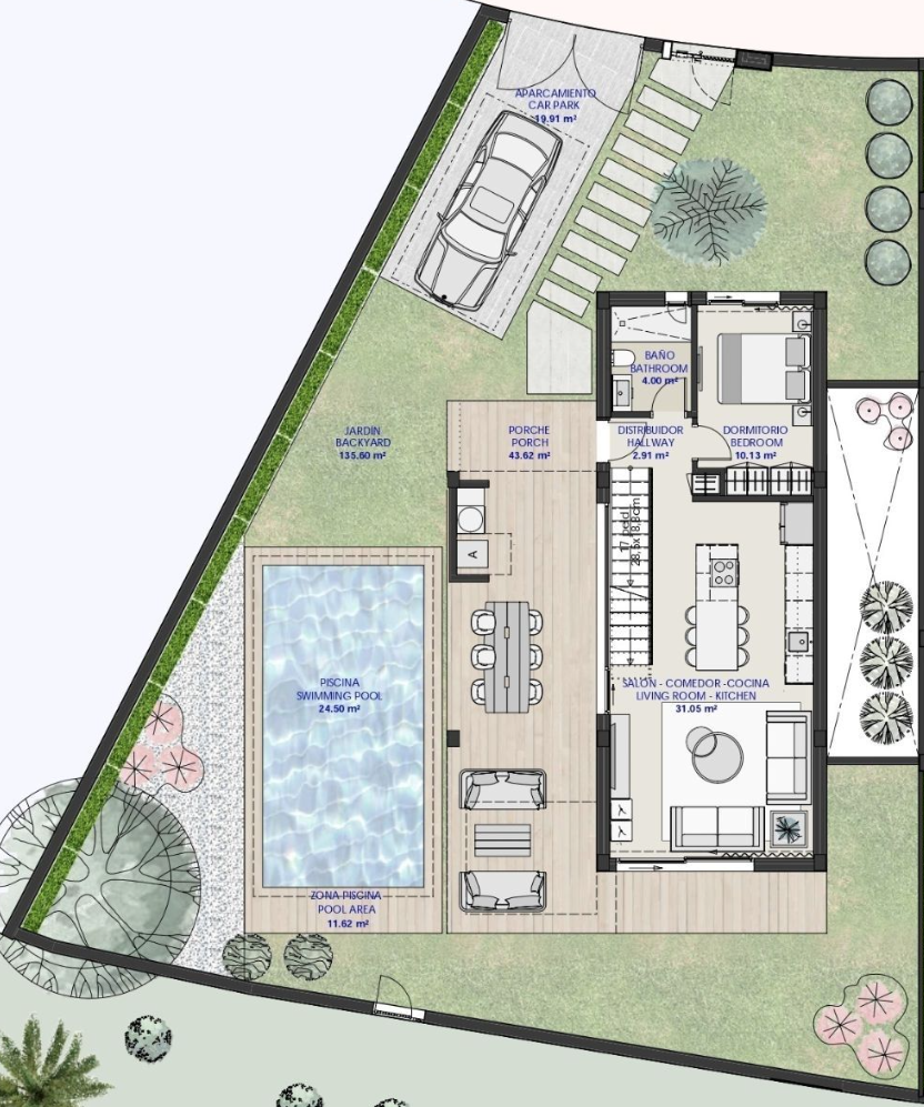 Plano de planta para Villa ref 3894 para sale en Santa Rosalia Lake And Life Resort España - Quality Homes Costa Cálida