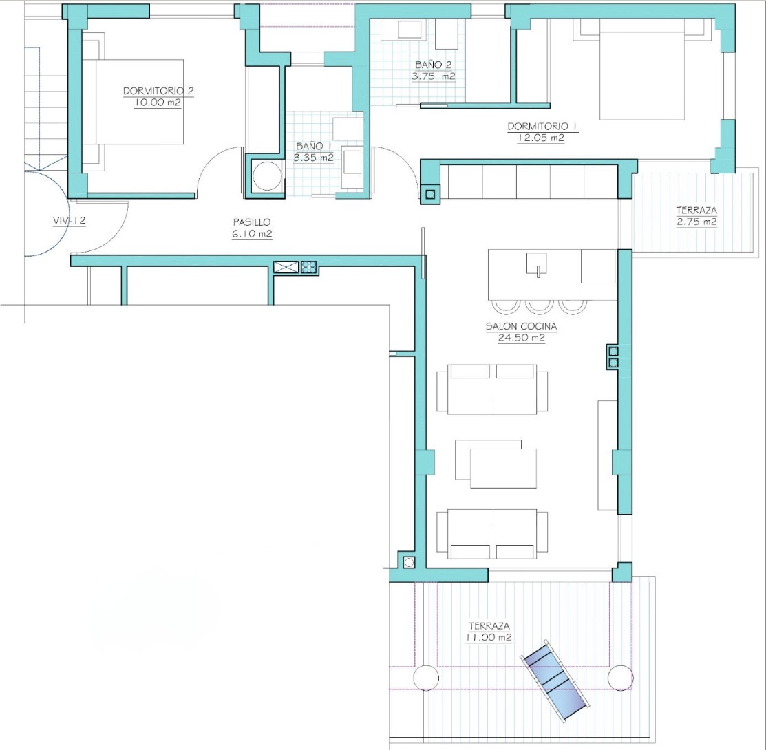 Floor plan for Apartment ref 3728 for sale in Santa Rosalia Lake And Life Resort Spain - Quality Homes Costa Cálida