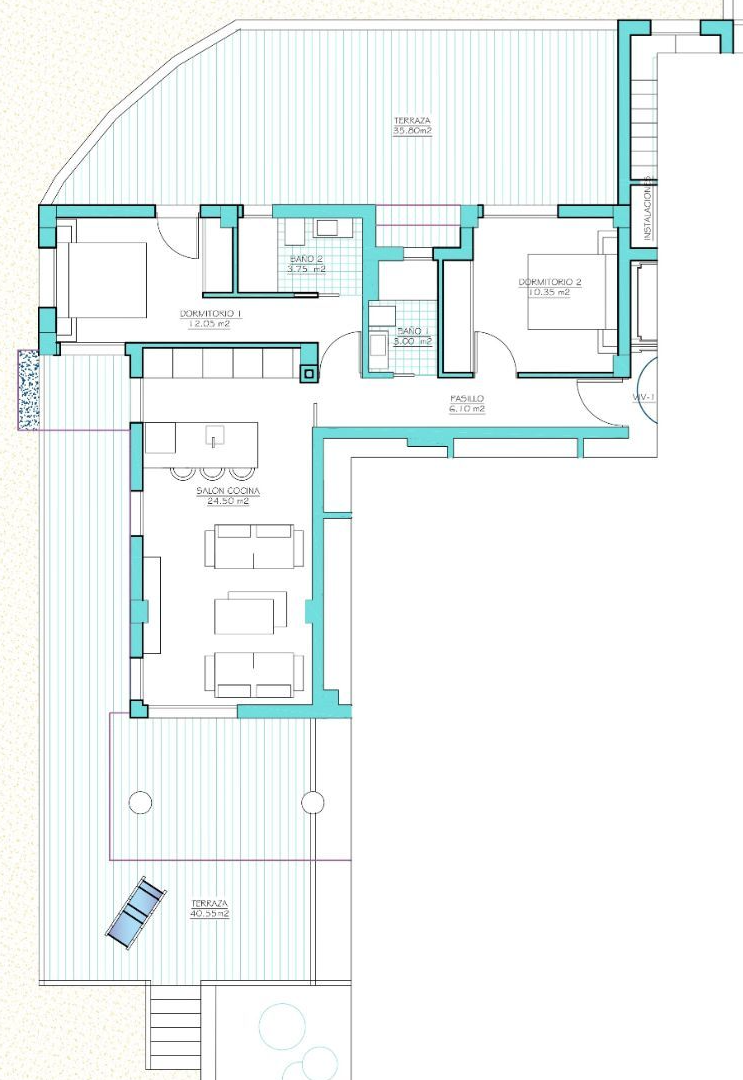 Floor plan for Apartment ref 3906 for sale in Santa Rosalia Lake And Life Resort Spain - Quality Homes Costa Cálida