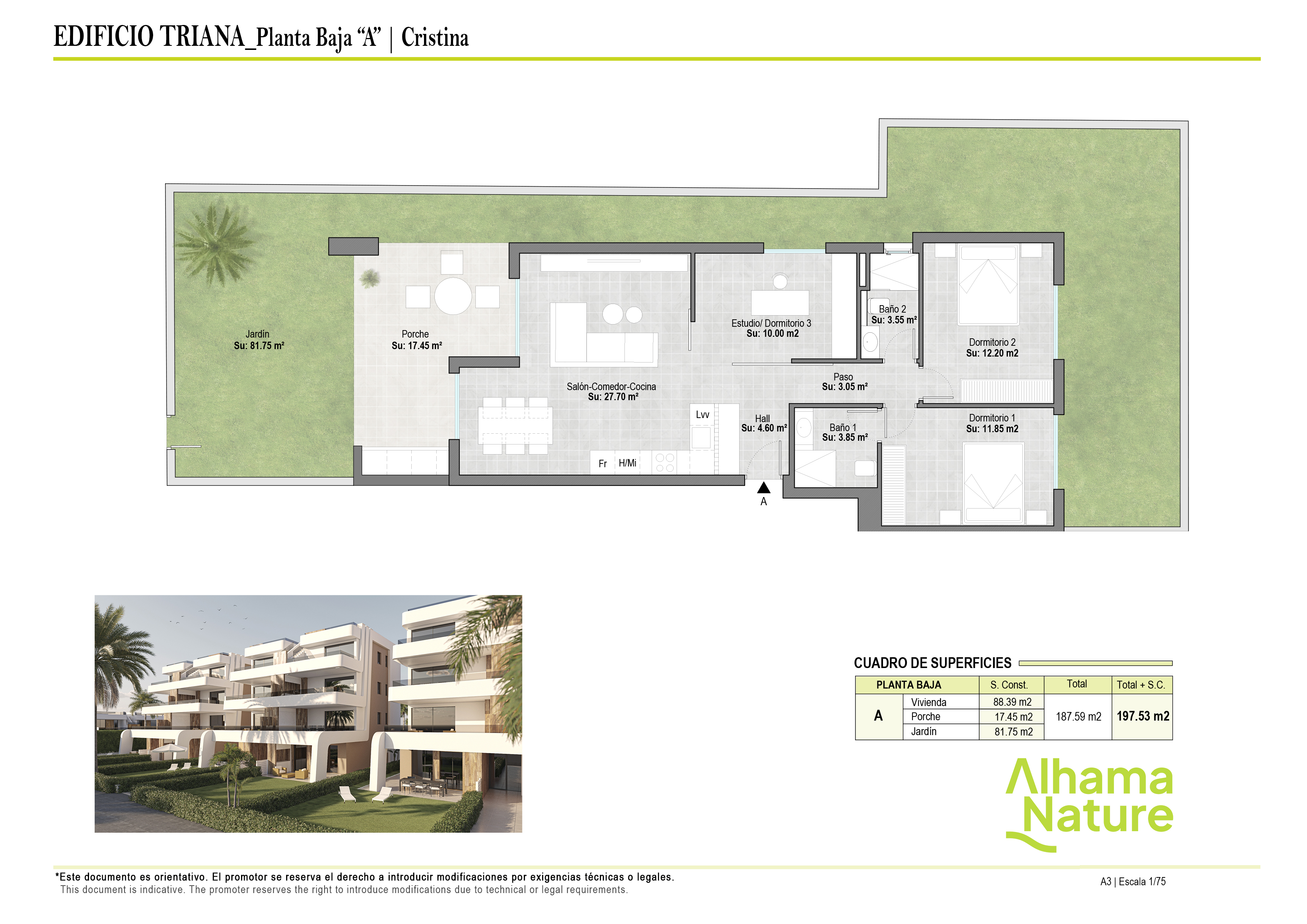 Plano de planta para Apartamento ref 3875 para sale en Condado De Alhama España - Quality Homes Costa Cálida
