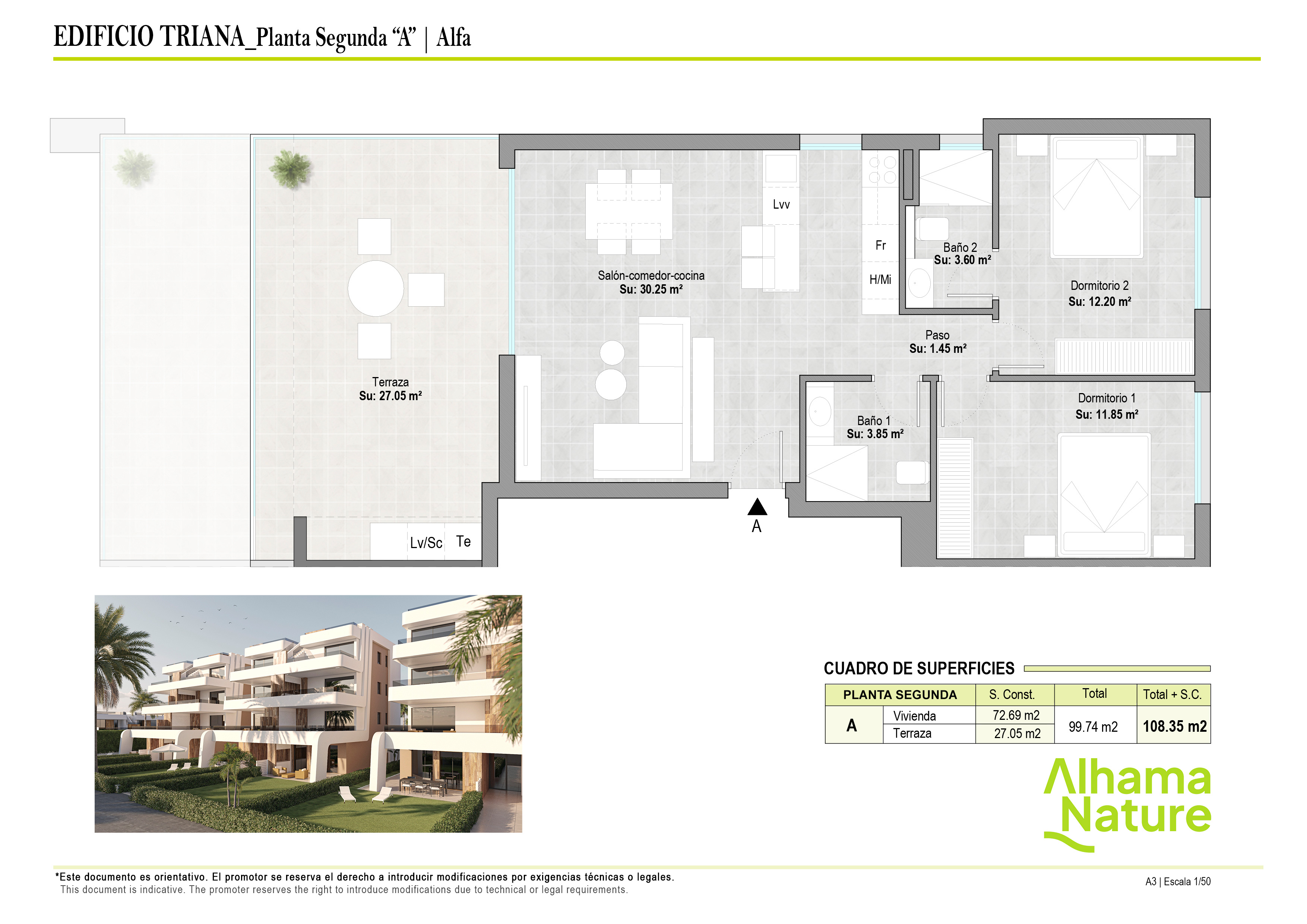 Floor plan for Apartment ref 3877 for sale in Condado De Alhama Spain - Quality Homes Costa Cálida