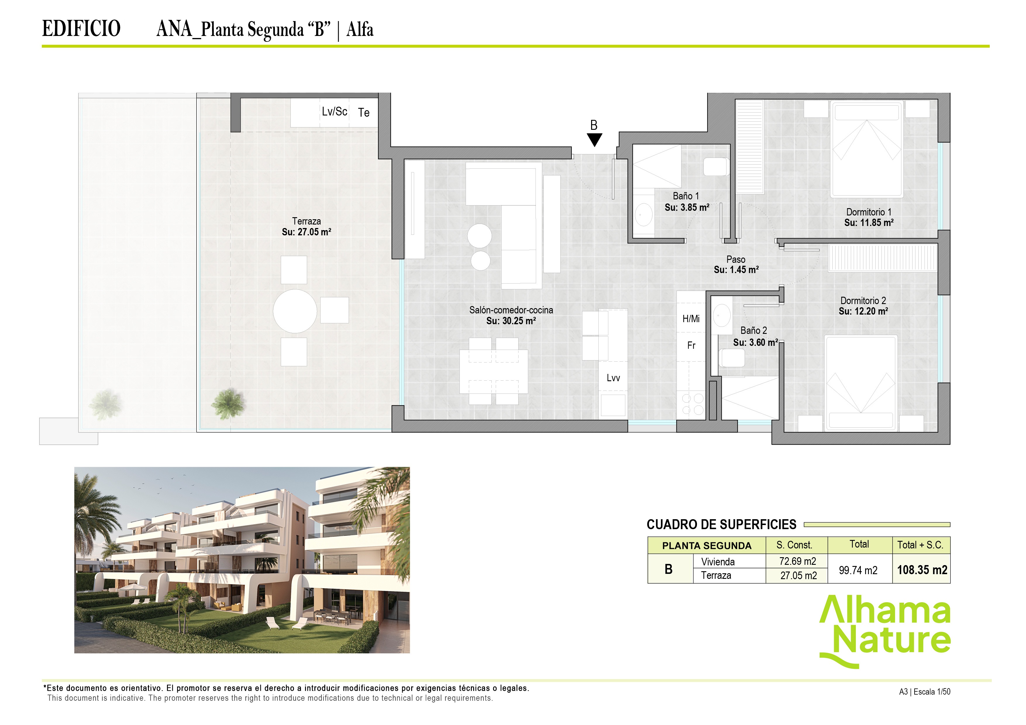 Floor plan for Apartment ref 3909 for sale in Condado De Alhama Spain - Quality Homes Costa Cálida