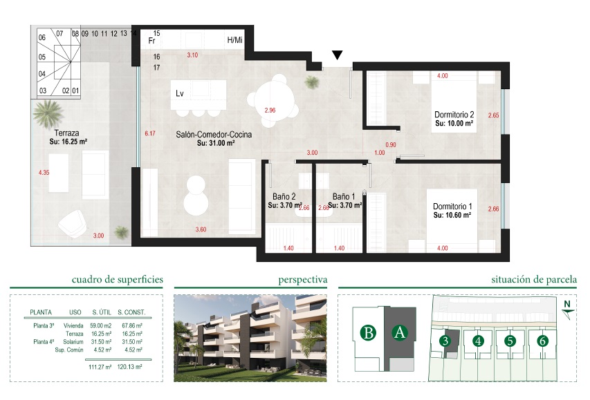 Plano de planta para Apartamento ref 3918 para sale en Condado De Alhama España - Quality Homes Costa Cálida