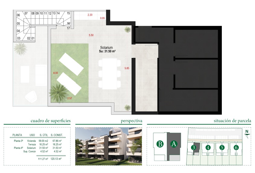 Plano de planta para Apartamento ref 3918 para sale en Condado De Alhama España - Quality Homes Costa Cálida