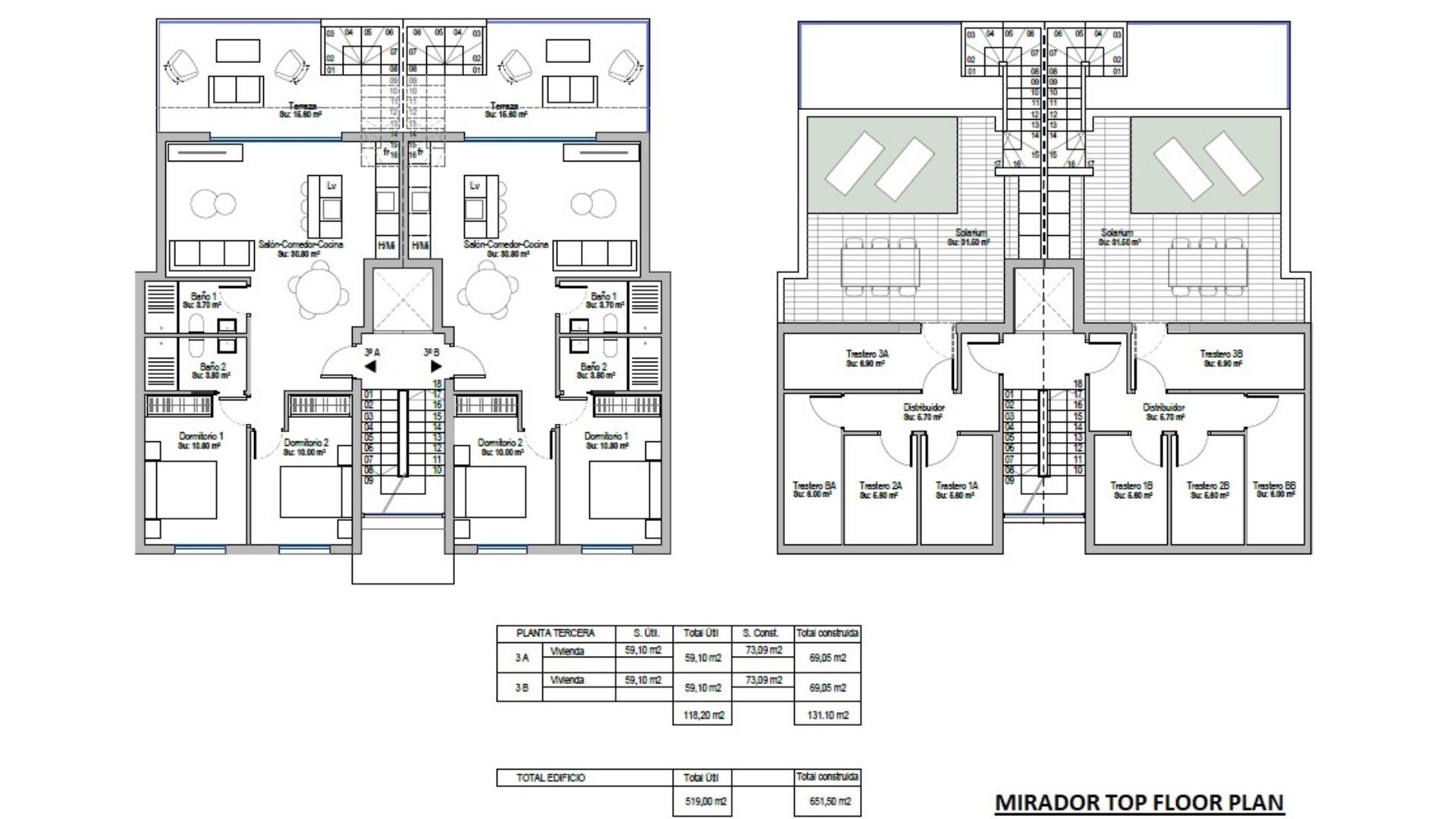 Plano de planta para Apartamento ref 3913 para sale en Mirador Del Condado España - Quality Homes Costa Cálida