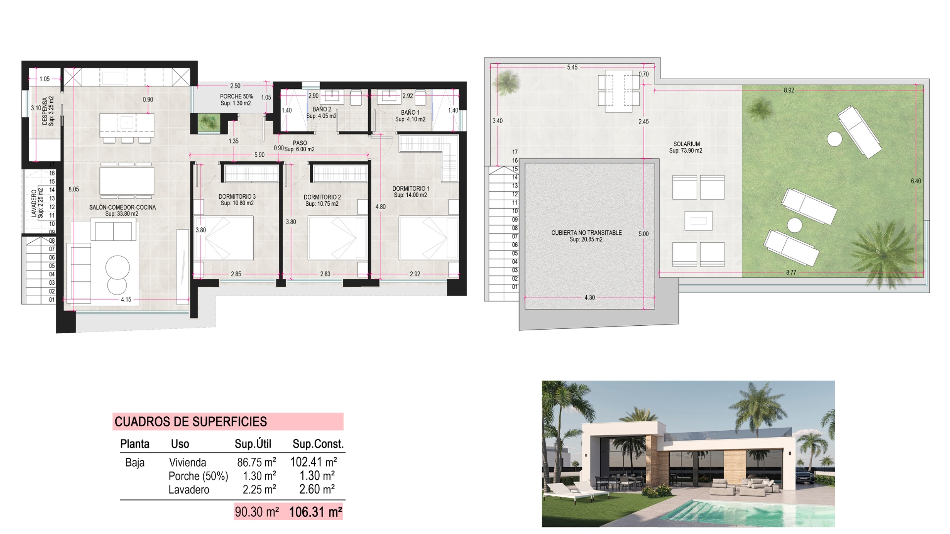 Plano de planta para Villa ref 3921 para sale en Condado De Alhama España - Quality Homes Costa Cálida