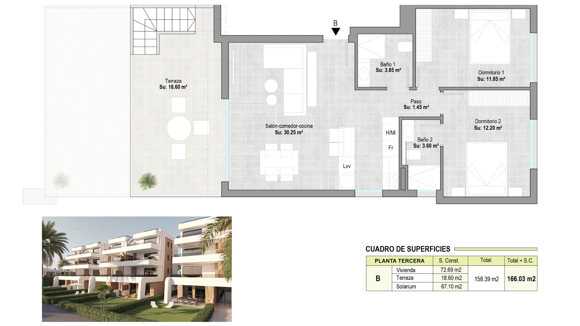 Plano de planta para Apartamento ref 3915 para sale en Condado De Alhama España - Quality Homes Costa Cálida