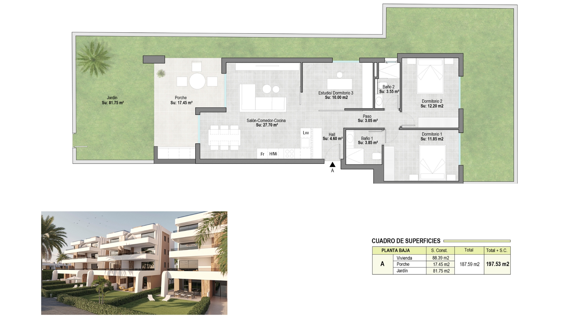 Floor plan for Apartment ref 3915 for sale in Condado De Alhama Spain - Quality Homes Costa Cálida