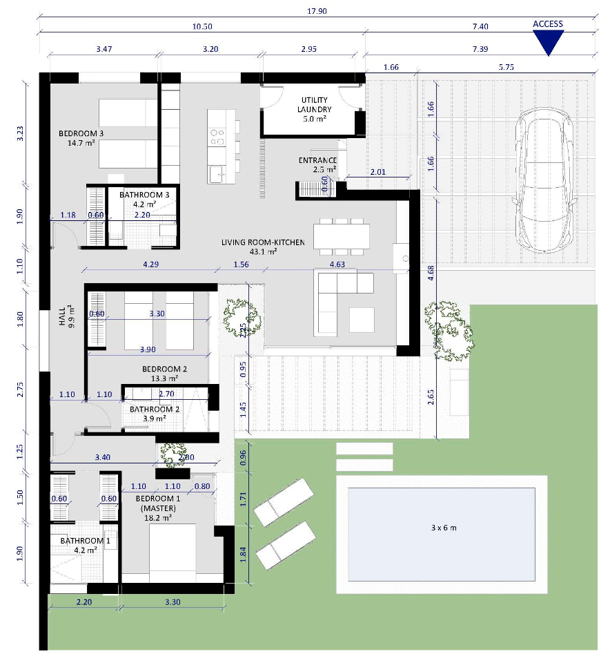 Floor plan for Villa ref 3763 for sale in Altaona Golf And Country Village Spain - Quality Homes Costa Cálida