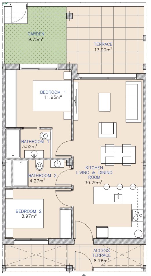 Plano de planta para Apartamento ref 3969 para sale en Serena Golf España - Quality Homes Costa Cálida
