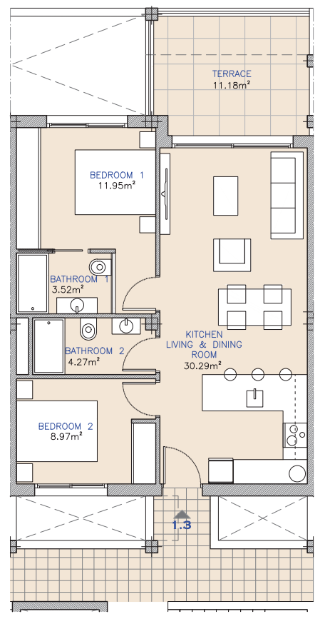 Floor plan for Apartment ref 3978 for sale in Serena Golf Spain - Quality Homes Costa Cálida