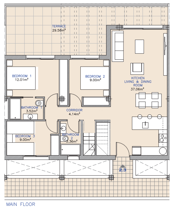 Floor plan for Apartment ref 3979 for sale in Serena Golf Spain - Quality Homes Costa Cálida