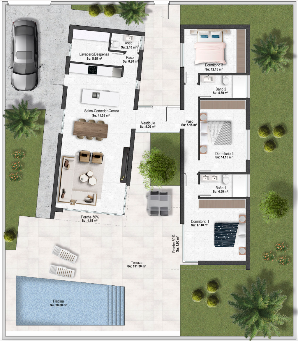 Plano de planta para Villa ref 3970 para sale en Altaona Golf And Country Village España - Quality Homes Costa Cálida