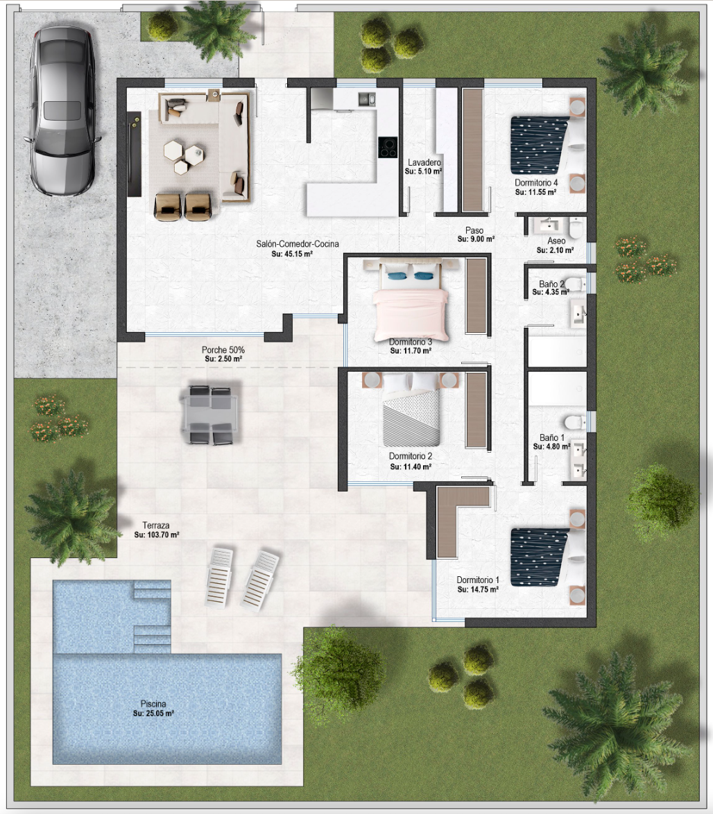 Plano de planta para Villa ref 3971 para sale en Altaona Golf And Country Village España - Quality Homes Costa Cálida