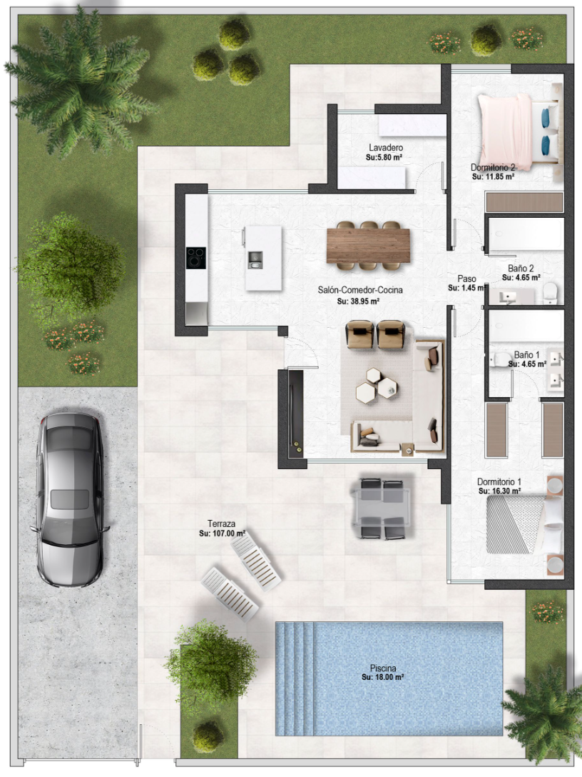 Plano de planta para Villa ref 3973 para sale en Altaona Golf And Country Village España - Quality Homes Costa Cálida