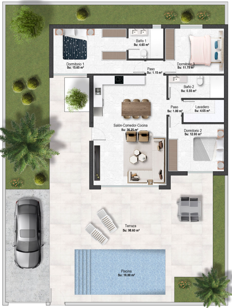 Plano de planta para Villa ref 3974 para sale en Altaona Golf And Country Village España - Quality Homes Costa Cálida
