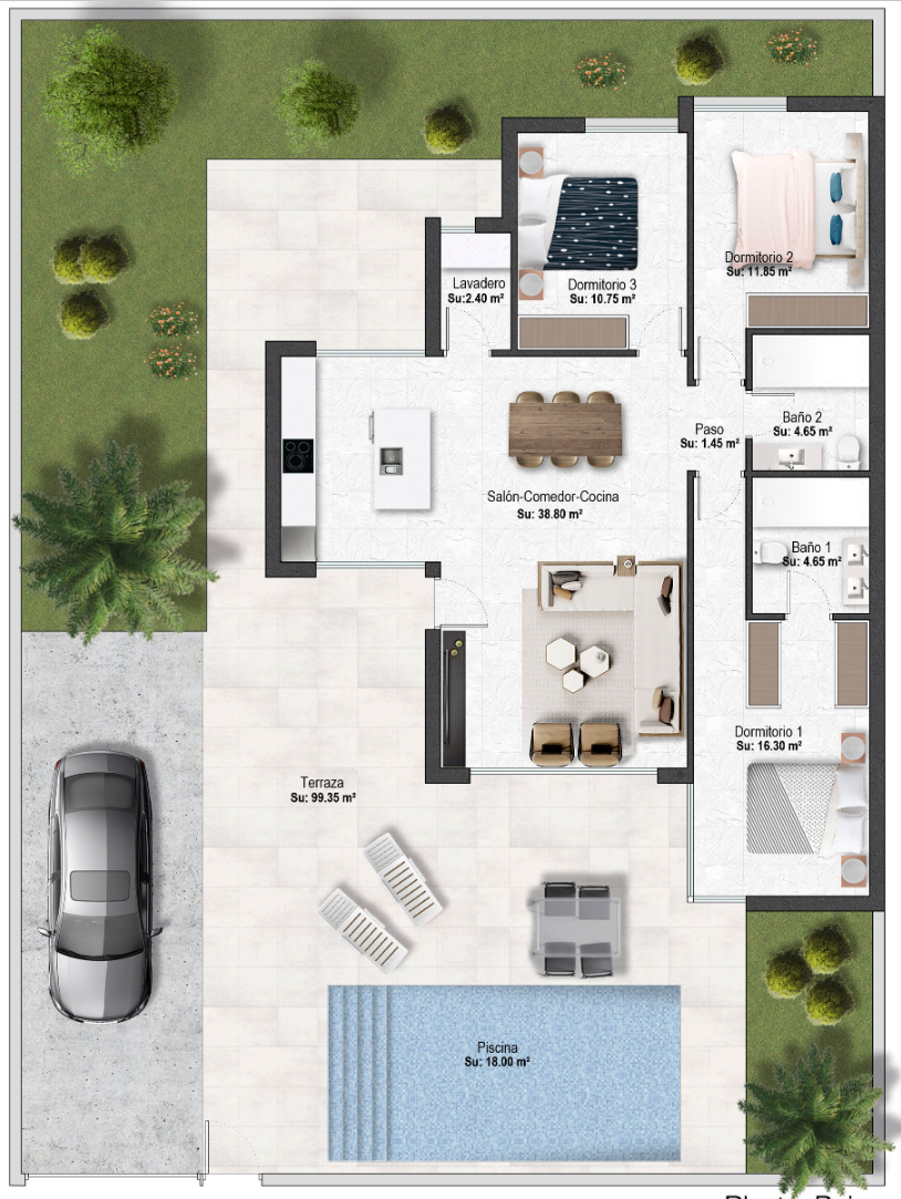 Plano de planta para Villa ref 3976 para sale en Altaona Golf And Country Village España - Quality Homes Costa Cálida