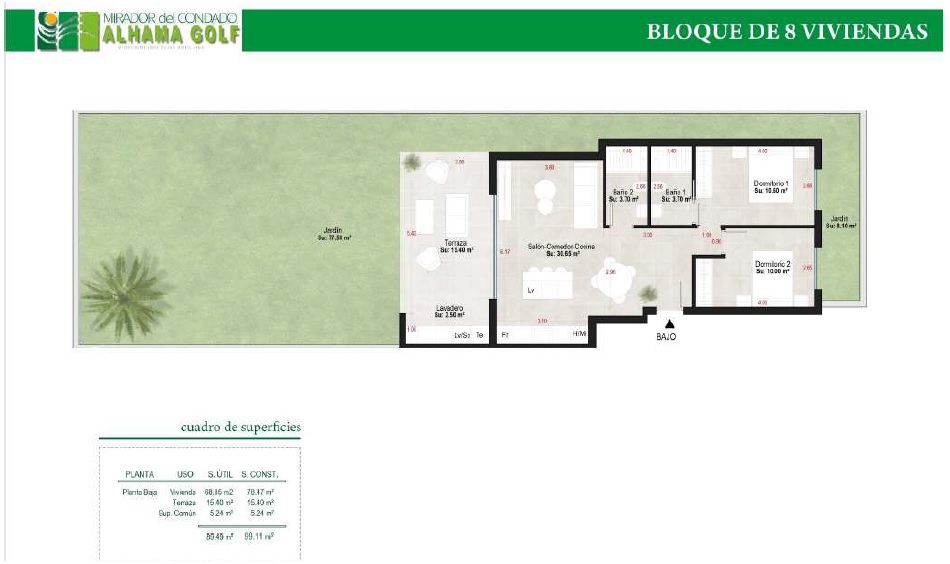 Floor plan for Apartment ref 3923 for sale in Condado De Alhama Spain - Quality Homes Costa Cálida