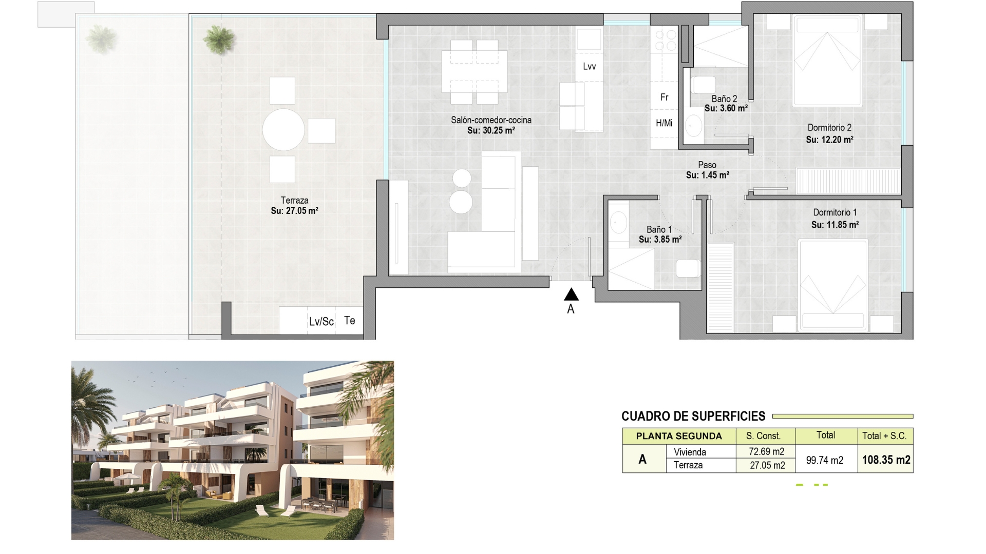 Floor plan for Apartment ref 3999 for sale in Condado De Alhama Spain - Quality Homes Costa Cálida