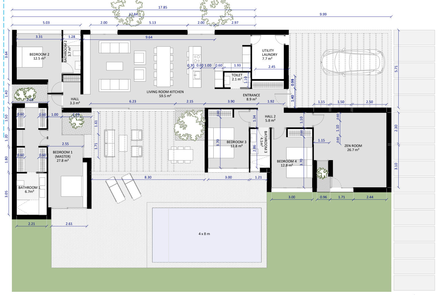 Plano de planta para Villa ref 3765 para sale en Altaona Golf And Country Village España - Quality Homes Costa Cálida