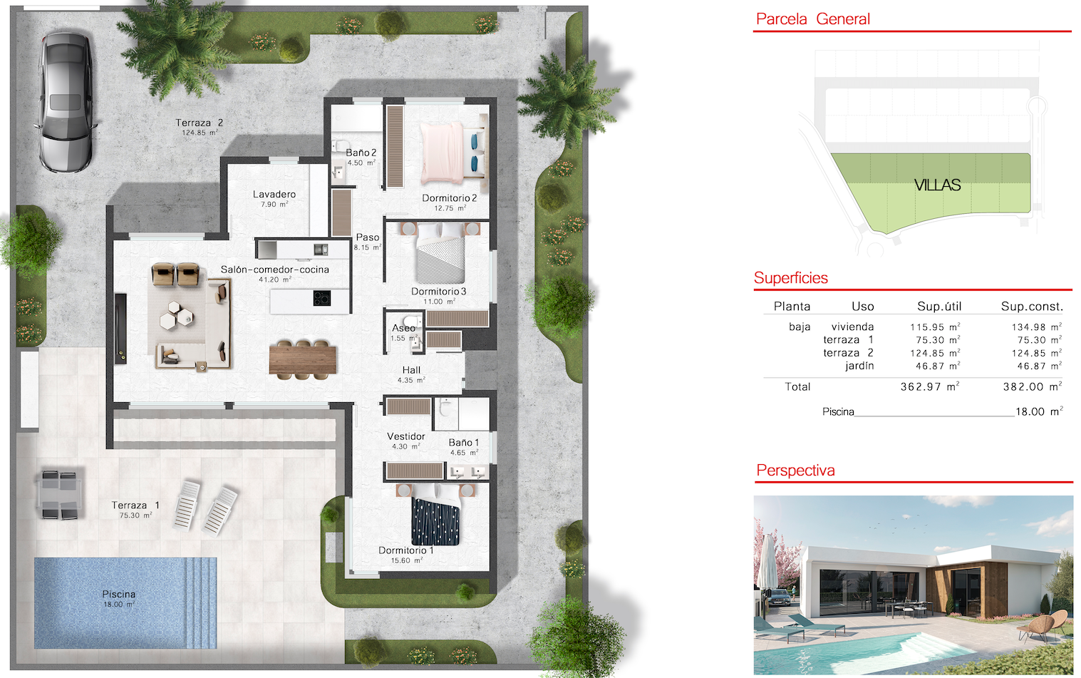 Plano de planta para Villa de Lujo ref 3606 para sale en Altaona Golf And Country Village España - Quality Homes Costa Cálida