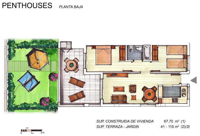 Plano de planta para Apartamento ref 3745 para sale en Condado De Alhama España - Quality Homes Costa Cálida