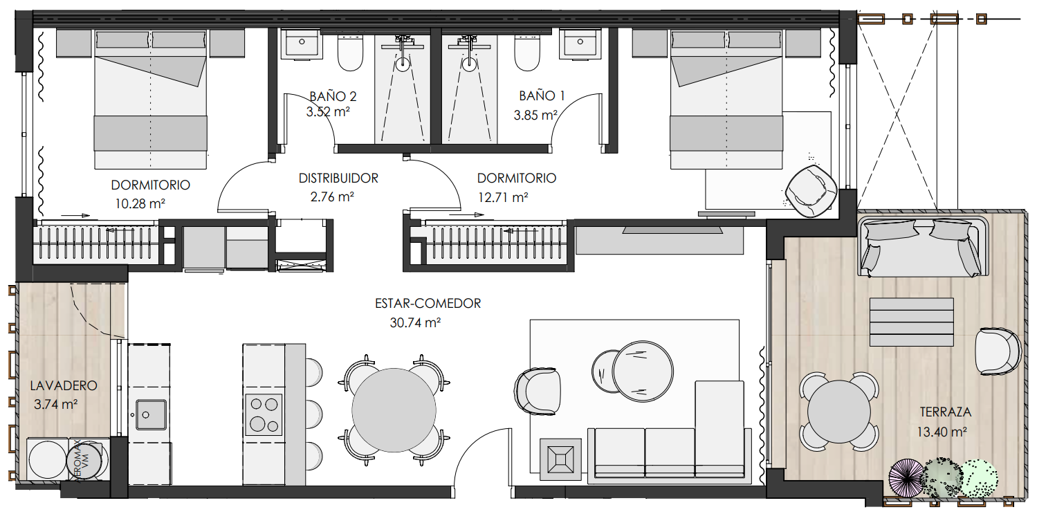 Floor plan for Apartment ref 4097 for sale in Santa Rosalia Lake And Life Resort Spain - Quality Homes Costa Cálida